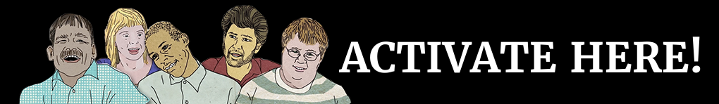 A drawing of 5 different people next to the text "ACTIVATE HERE!"